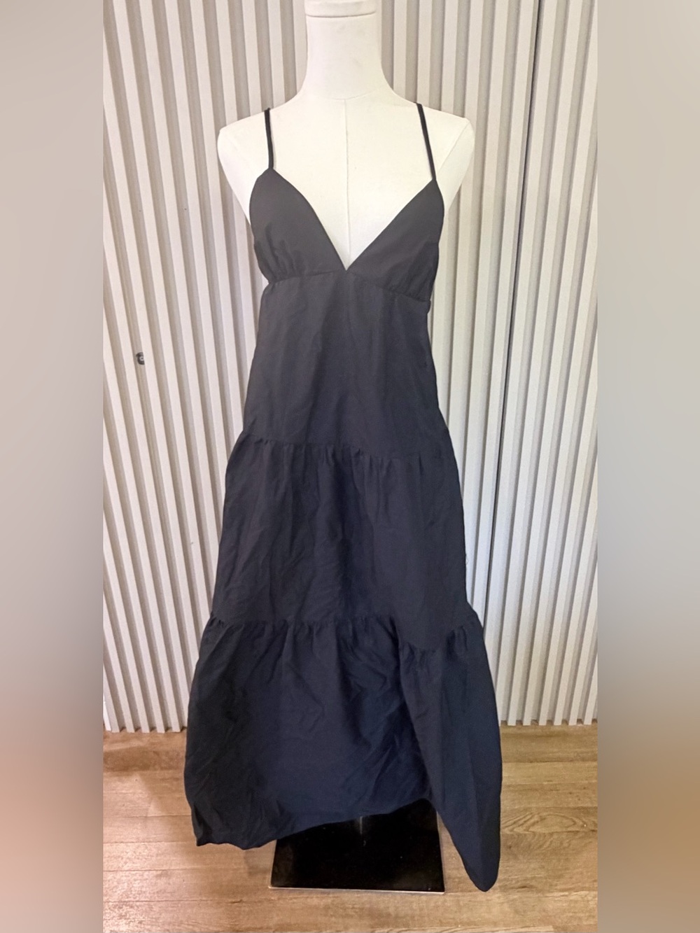 Zara Black Spaghetti-Strap Tiered Maxi Dress